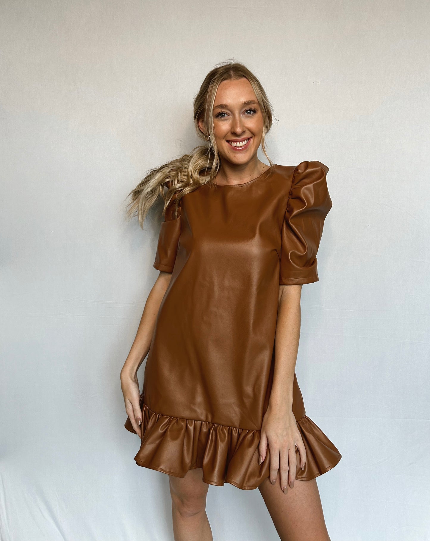 Leather Ruffle Dress