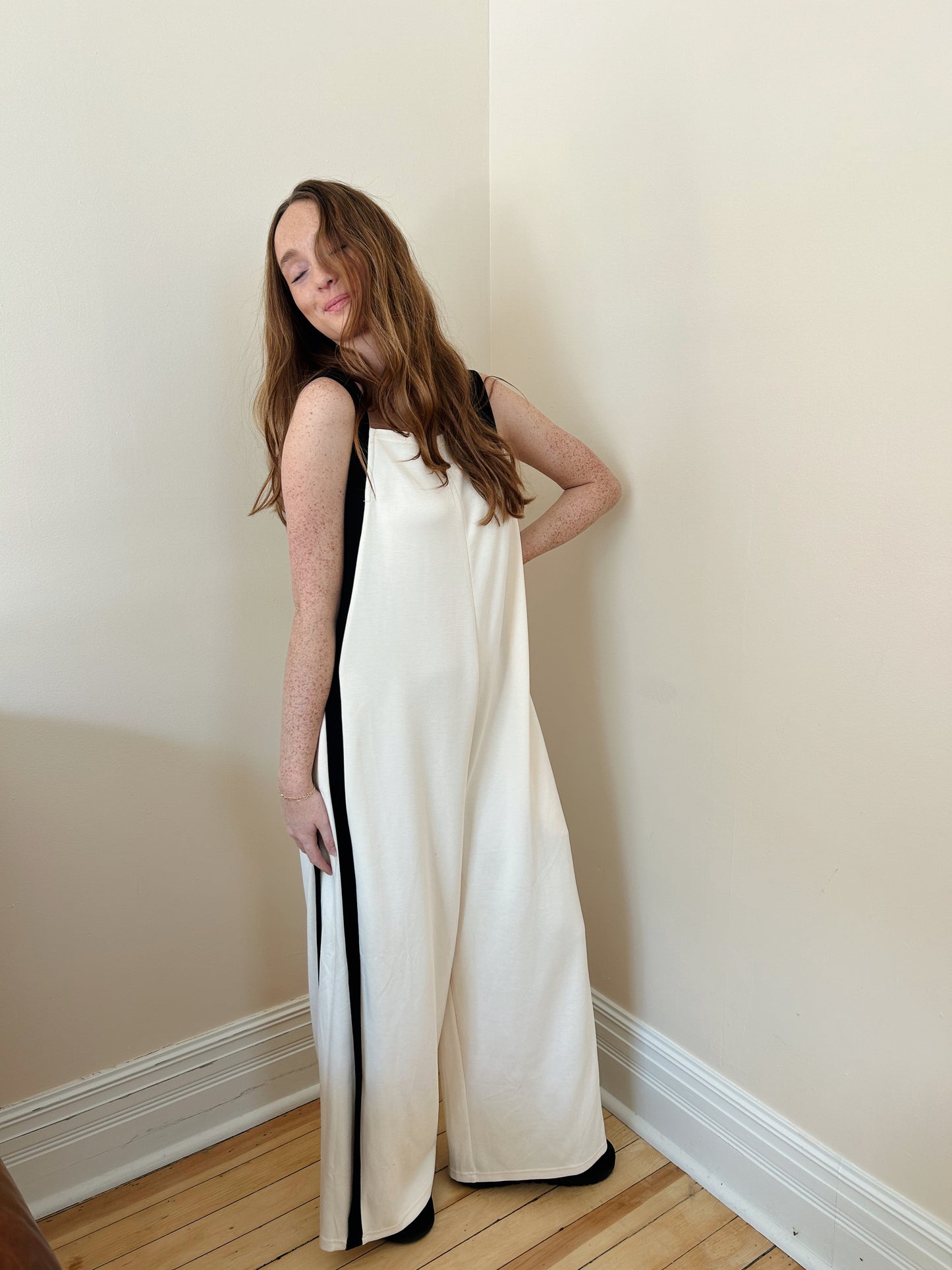 Eggshell/Black Jumpsuit with Pockets