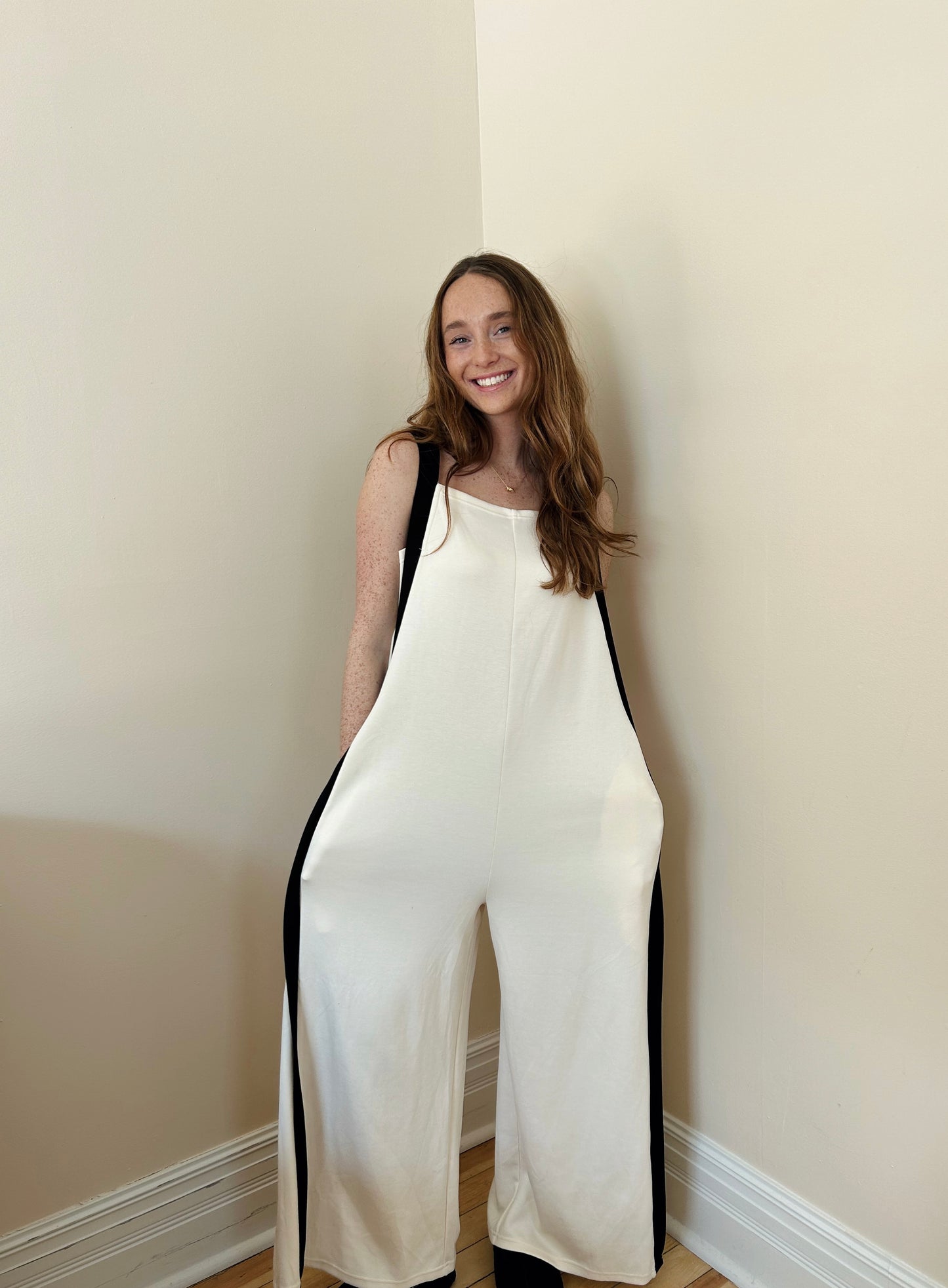 Eggshell/Black Jumpsuit with Pockets