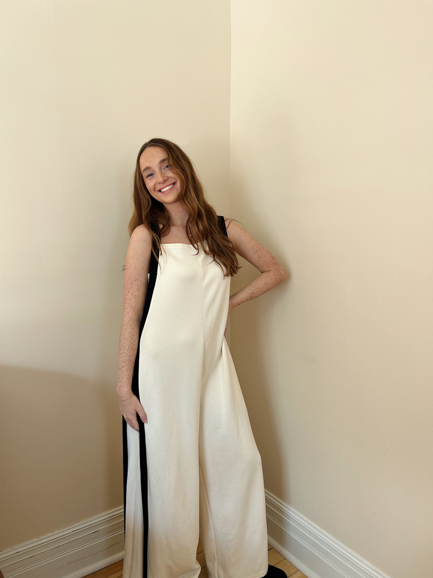 Eggshell/Black Jumpsuit with Pockets